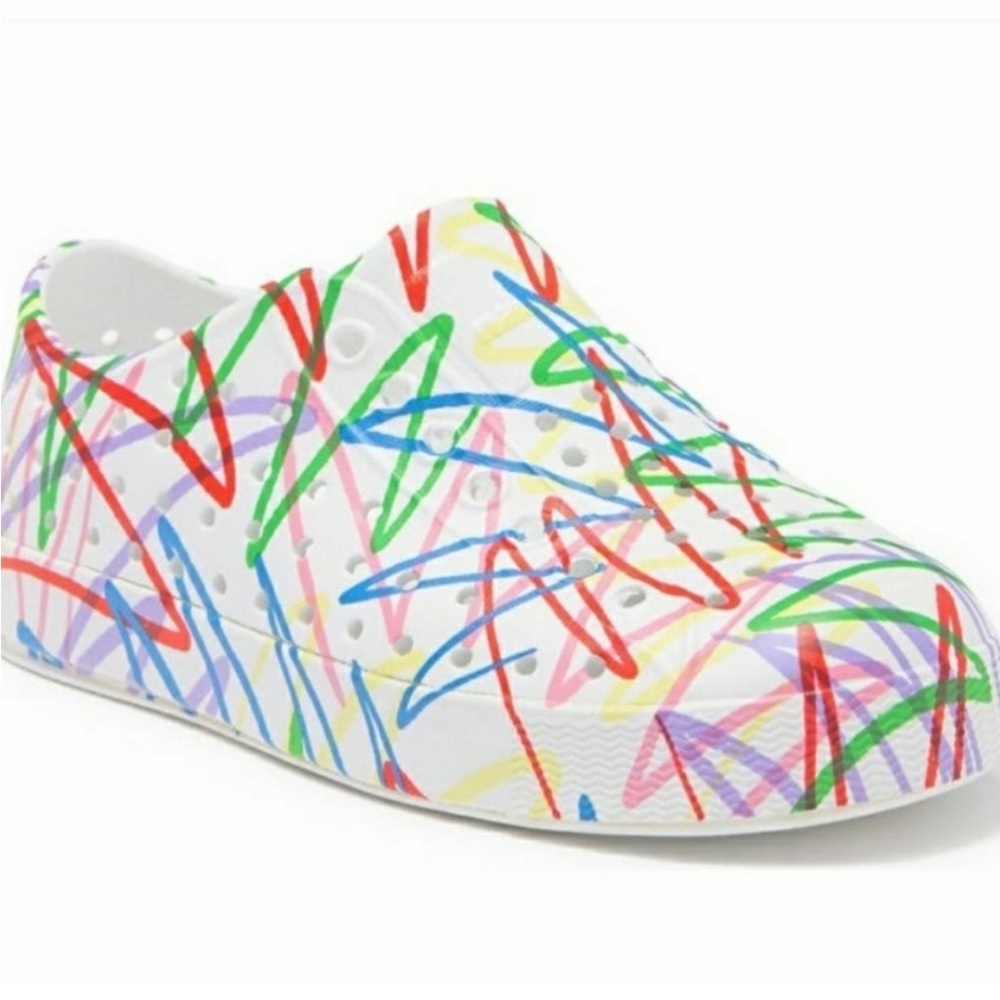 Native White and Red Sneakers with Artistic Design